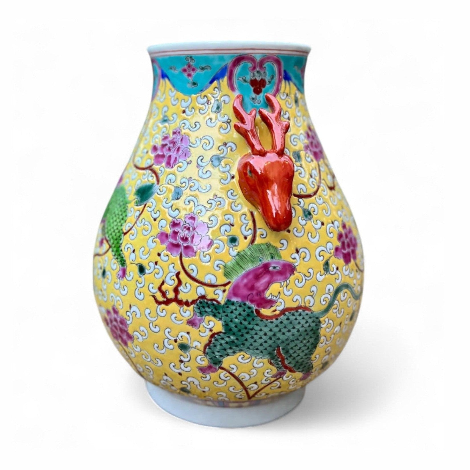 Hand-Painted Porcelain Qilin Vase – Yellow Glaze