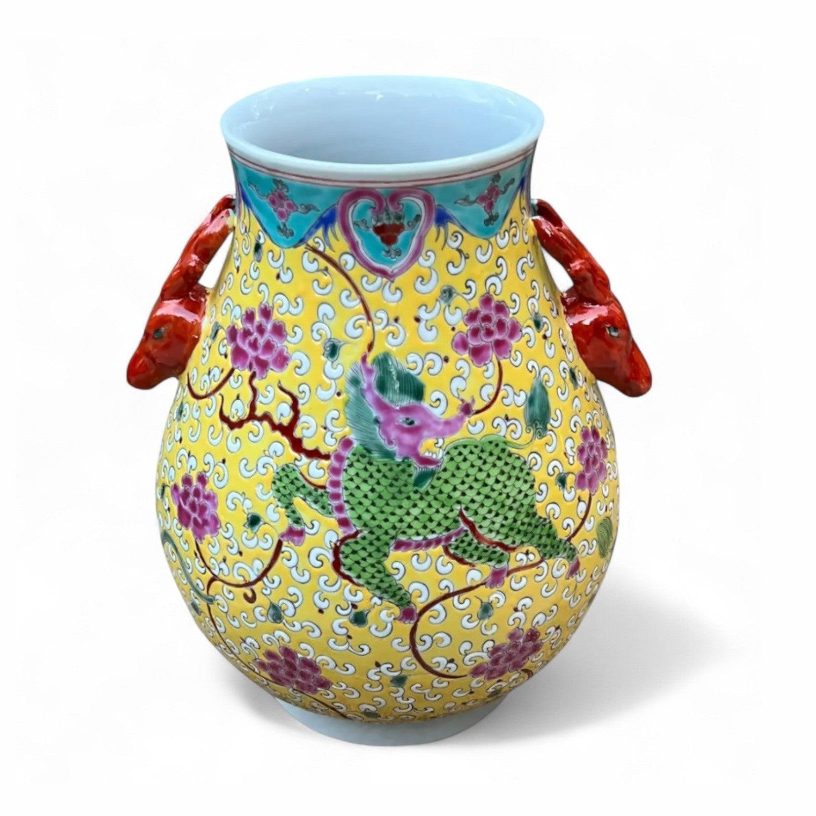 Hand-Painted Porcelain Qilin Vase – Yellow Glaze