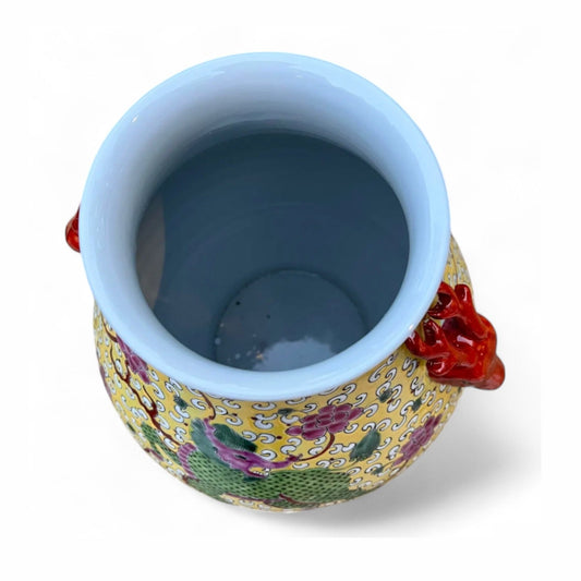 Hand-Painted Porcelain Qilin Vase – Yellow Glaze