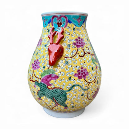 Hand-Painted Porcelain Qilin Vase – Yellow Glaze