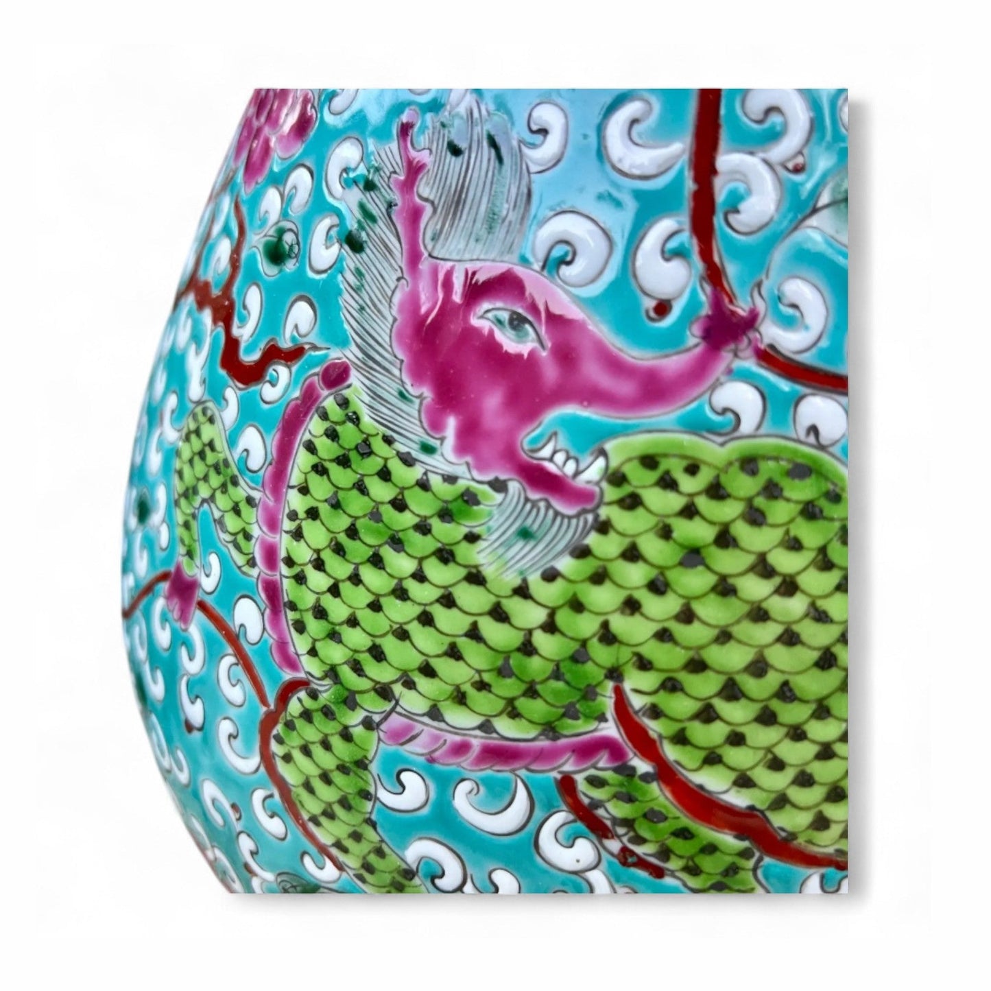 Pair of Hand Painted Qilin Vases – Turquoise Porcelain