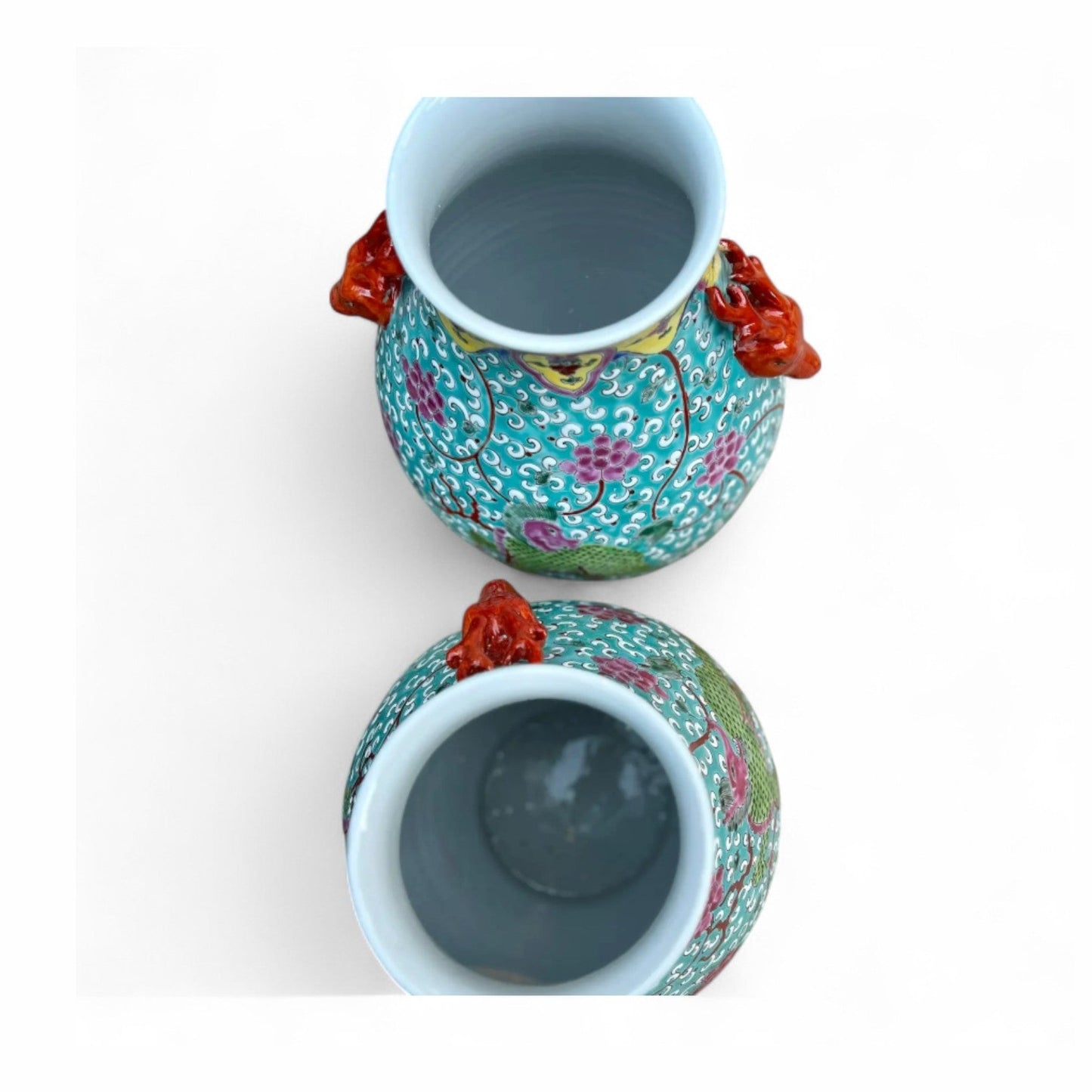 Pair of Hand Painted Qilin Vases – Turquoise Porcelain