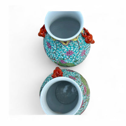 Pair of Hand Painted Qilin Vases – Turquoise Porcelain