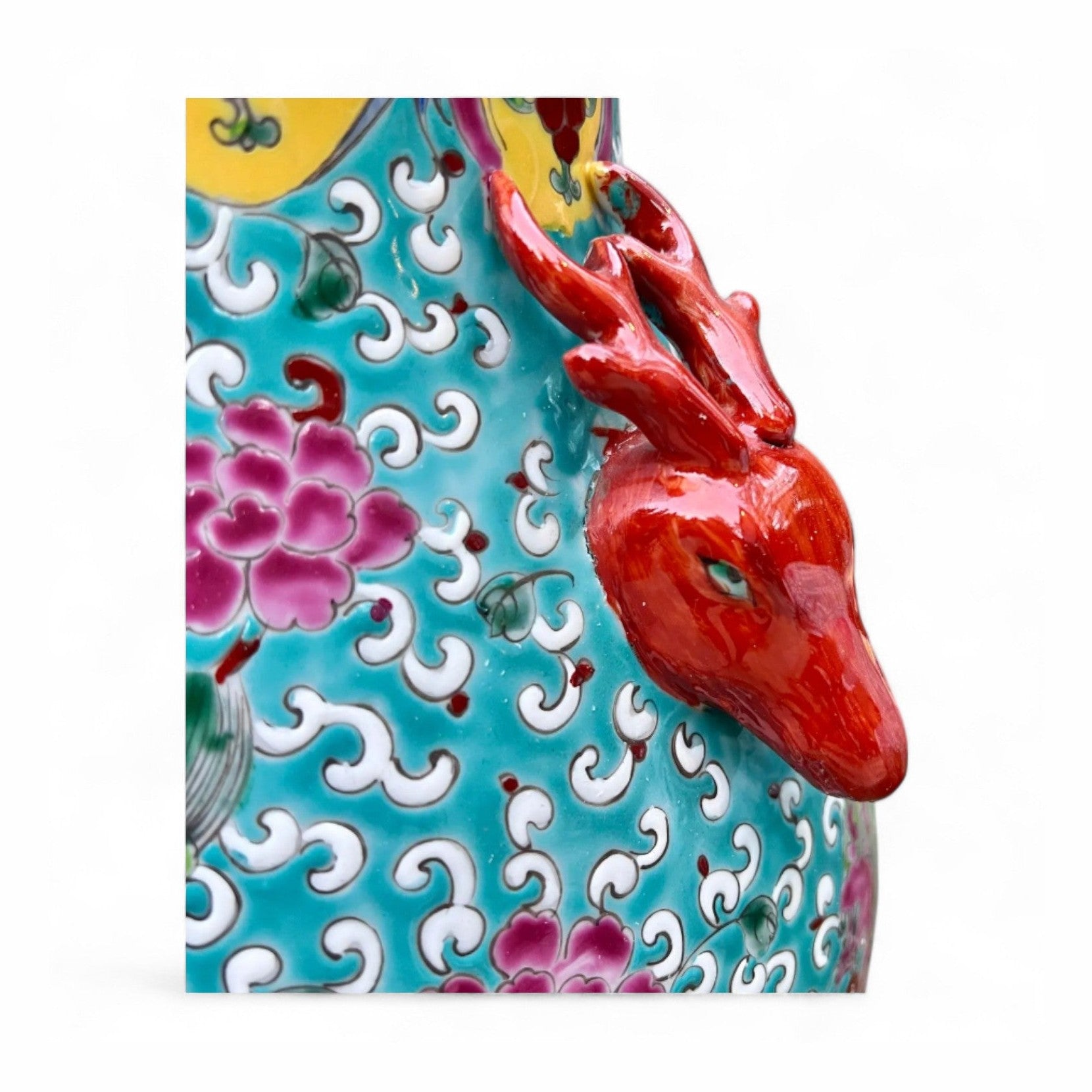 Pair of Hand Painted Qilin Vases – Turquoise Porcelain