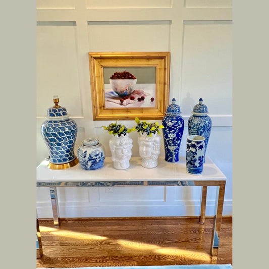 Large Blue and White Hand Painted Wave Table Lamp