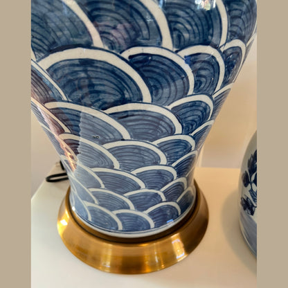 Large Blue and White Hand Painted Wave Table Lamp