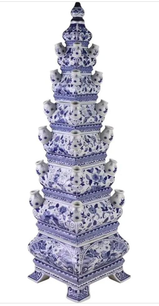 Large Blue and White Porcelain Pagoda Vase – Handcrafted
