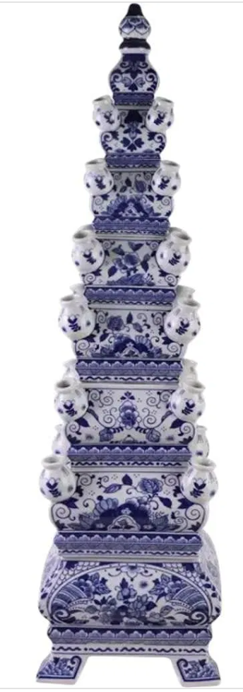 Large Blue and White Porcelain Pagoda Vase – Handcrafted