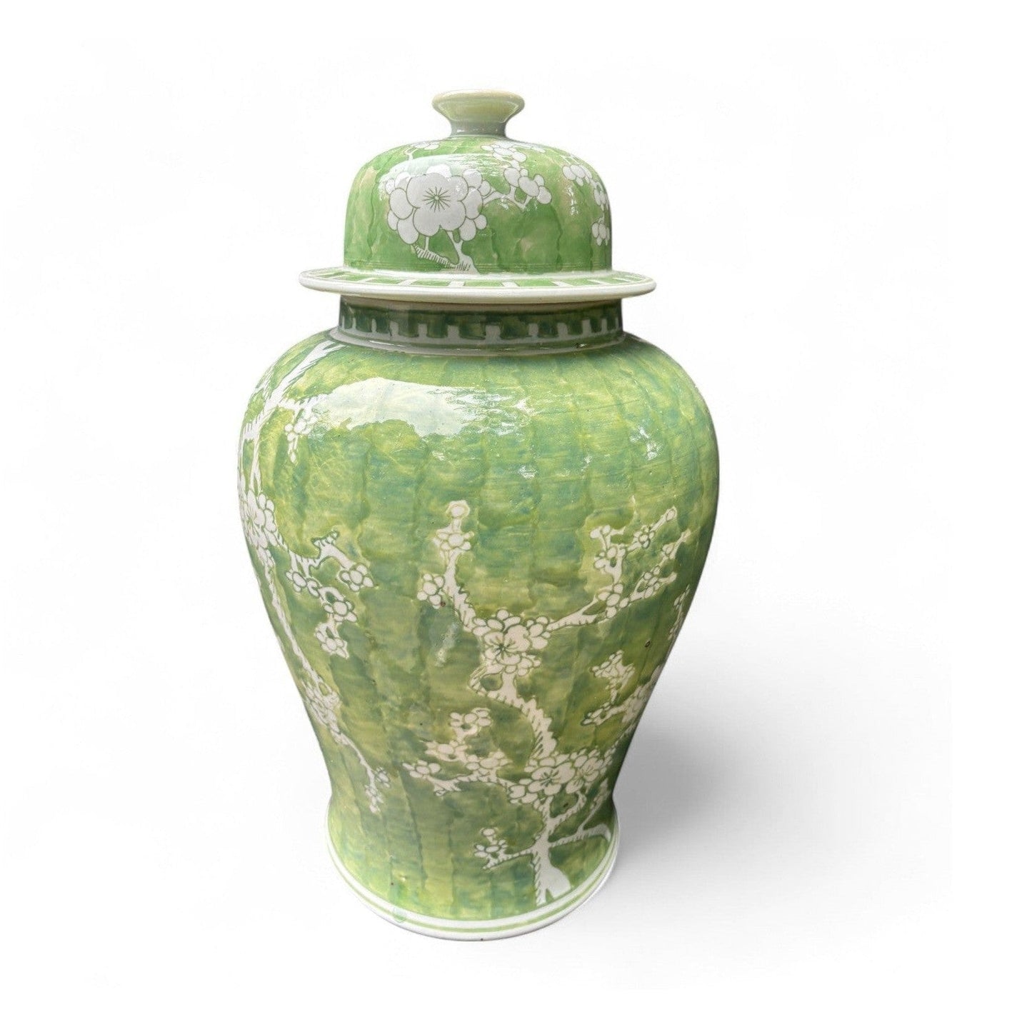 Green and White Chrysanthemum Porcelain Jar – Hand-Painted