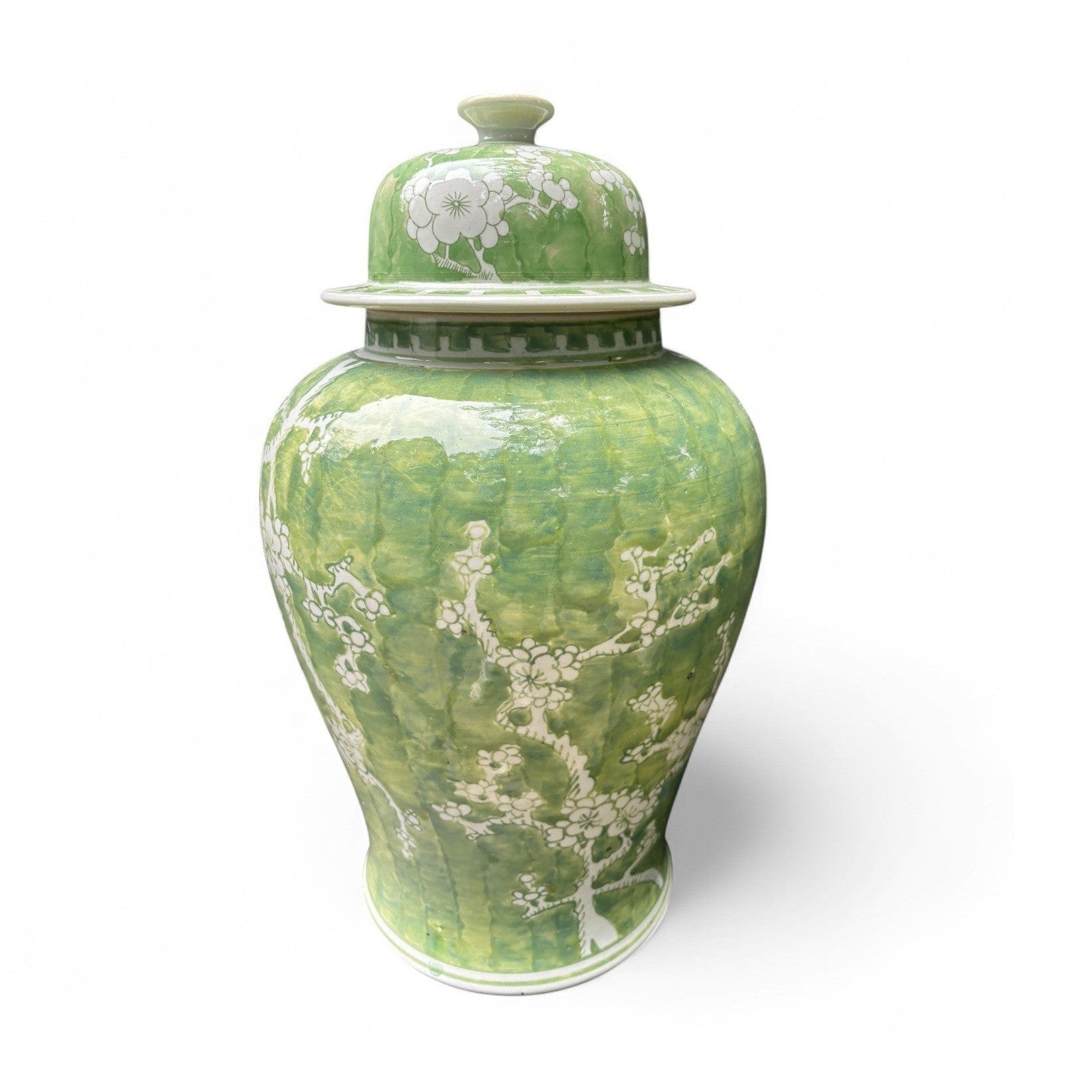 Green and White Chrysanthemum Porcelain Jar – Hand-Painted