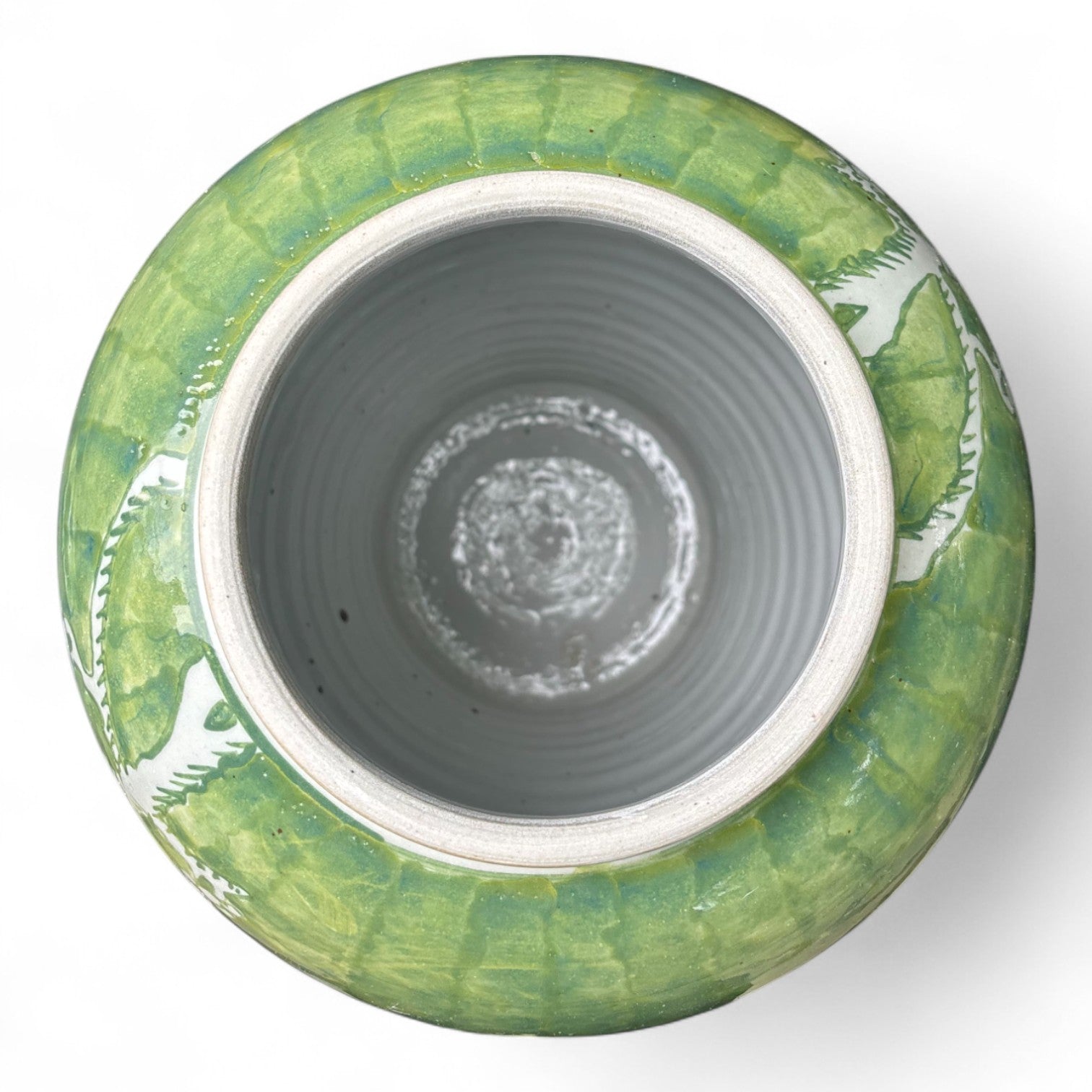 Green and White Chrysanthemum Porcelain Jar – Hand-Painted