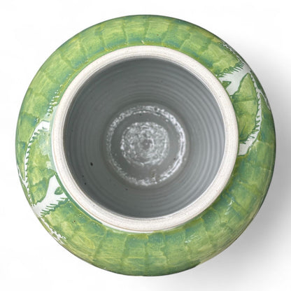 Green and White Chrysanthemum Porcelain Jar – Hand-Painted