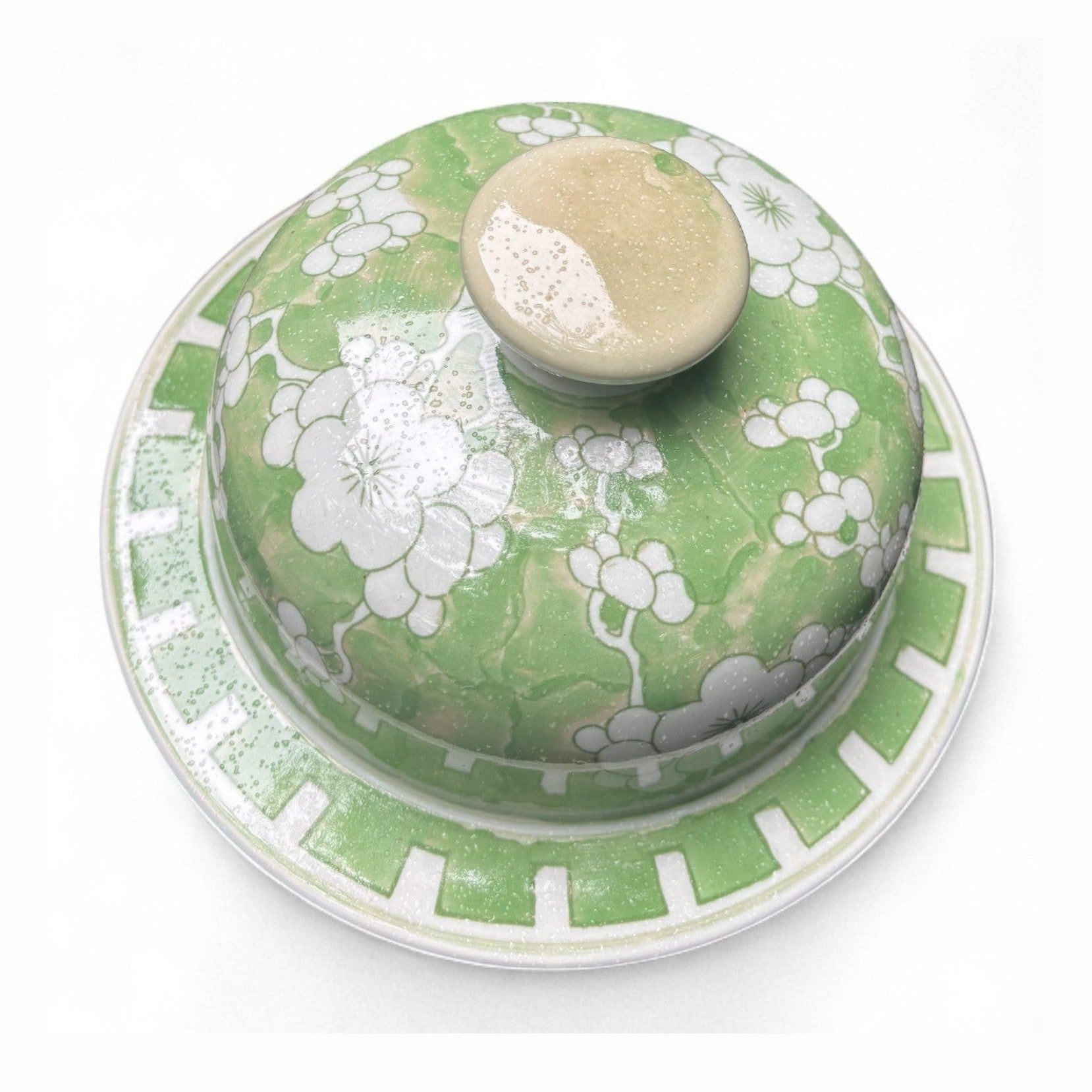 Green and White Chrysanthemum Porcelain Jar – Hand-Painted