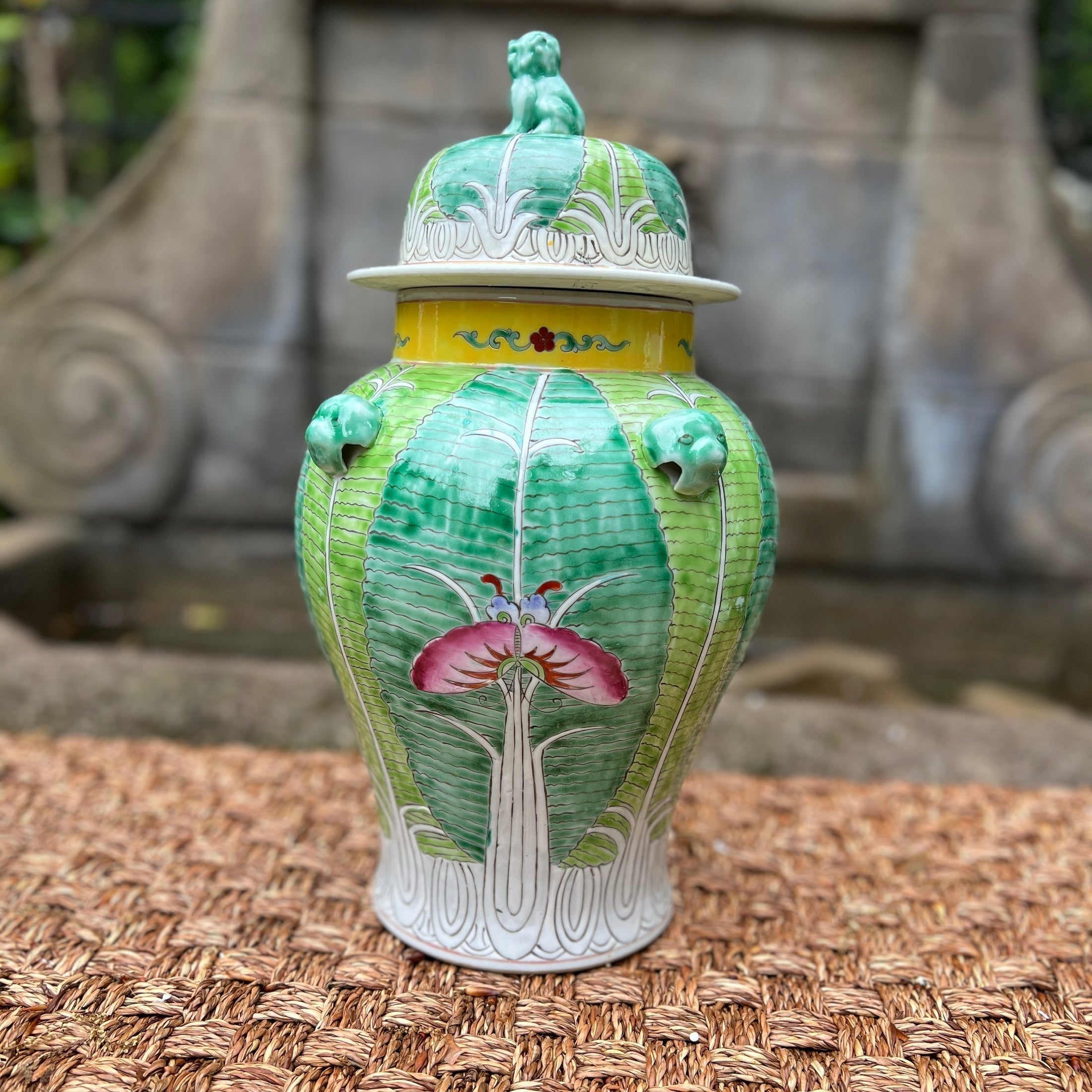 Large Porcelain Lidded Ginger Jar – Hand-Painted Bok Choy