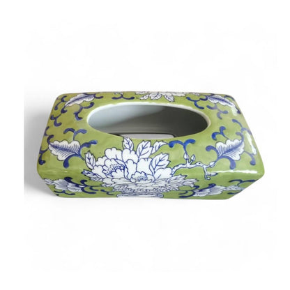 Chinese Hand-Painted Porcelain Ceramic Tissue Box - Floral Green by Trunky Fresh