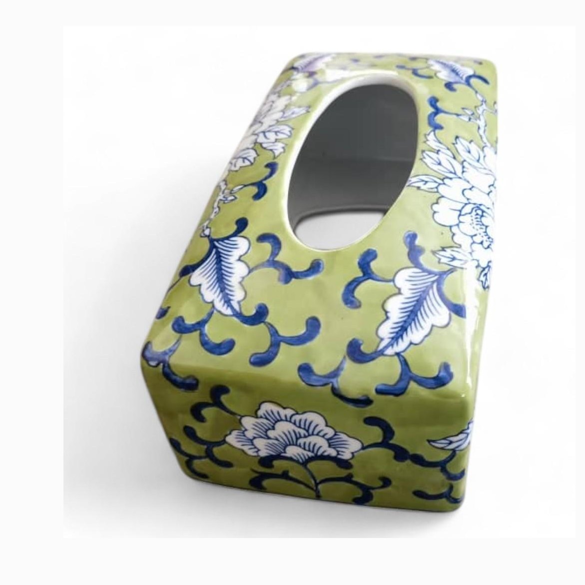 Chinese Hand-Painted Porcelain Ceramic Tissue Box - Floral Green by Trunky Fresh