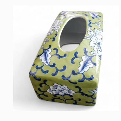 Chinese Hand-Painted Porcelain Ceramic Tissue Box - Floral Green by Trunky Fresh