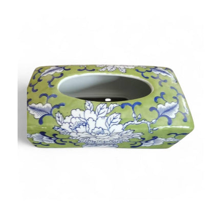 Chinese Hand-Painted Porcelain Ceramic Tissue Box - Floral Green by Trunky Fresh