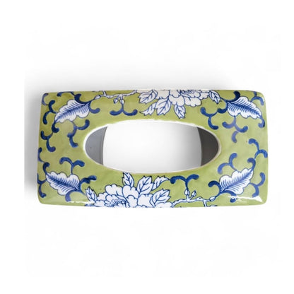 Chinese Hand-Painted Porcelain Ceramic Tissue Box - Floral Green by Trunky Fresh