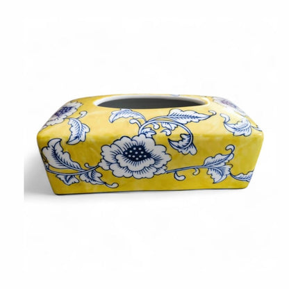 Chinese Hand-Painted Porcelain Ceramic Tissue Box - Yellow Floral by Trunky Fresh