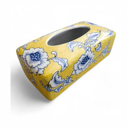 Chinese Hand-Painted Porcelain Ceramic Tissue Box - Yellow Floral by Trunky Fresh