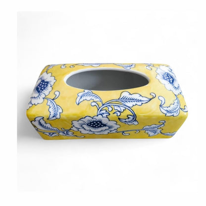 Chinese Hand-Painted Porcelain Ceramic Tissue Box - Yellow Floral by Trunky Fresh
