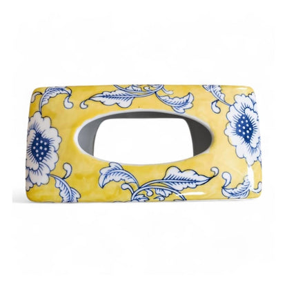 Chinese Hand-Painted Porcelain Ceramic Tissue Box - Yellow Floral by Trunky Fresh