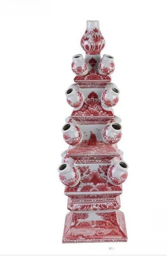 Small Red and White Porcelain Pagoda Vase – Handcrafted