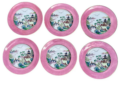 Staffordshire Pink Pagoda Tea & Dessert Set – 24 Pieces