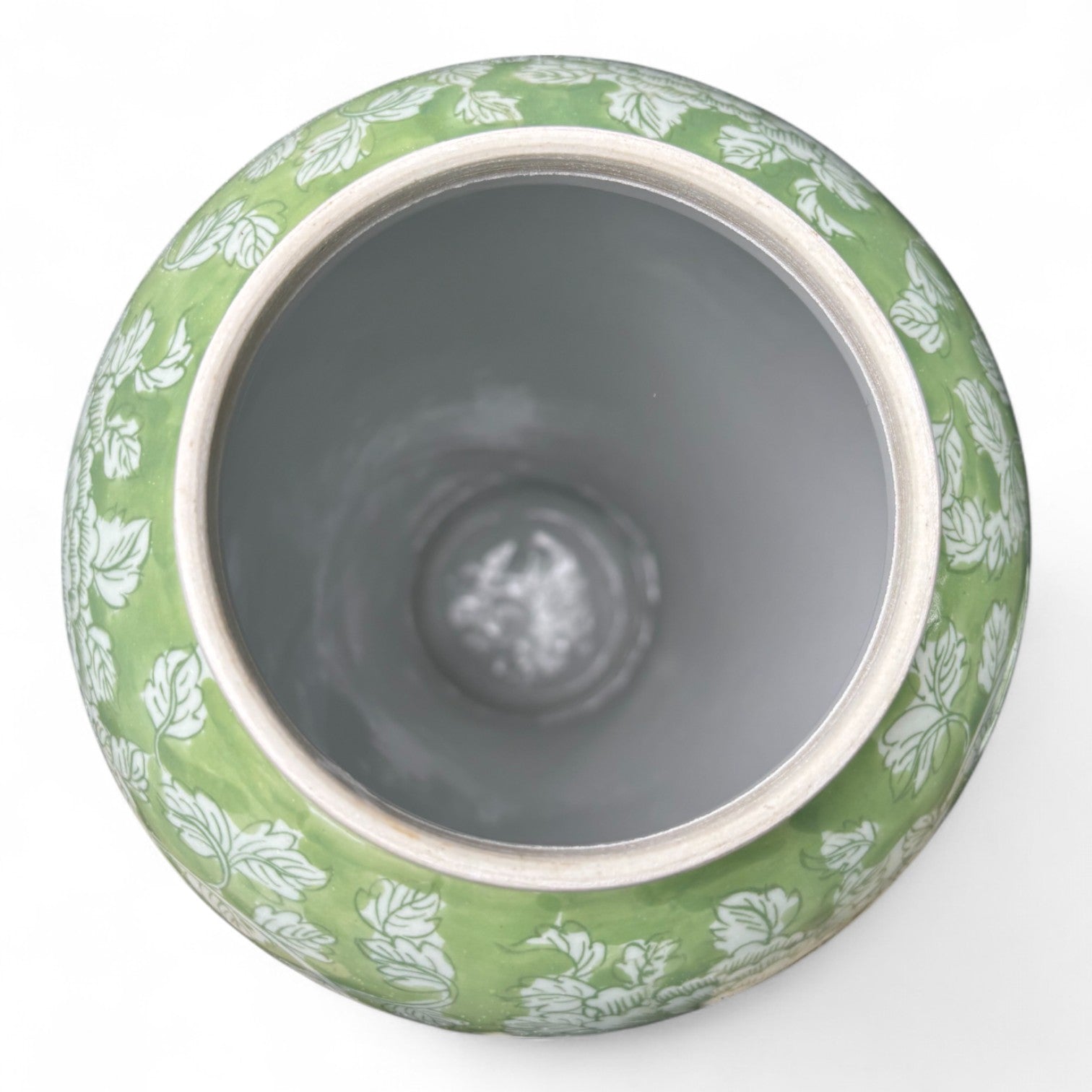 Tall Green and White Porcelain Jar – Hand-Painted Lidded