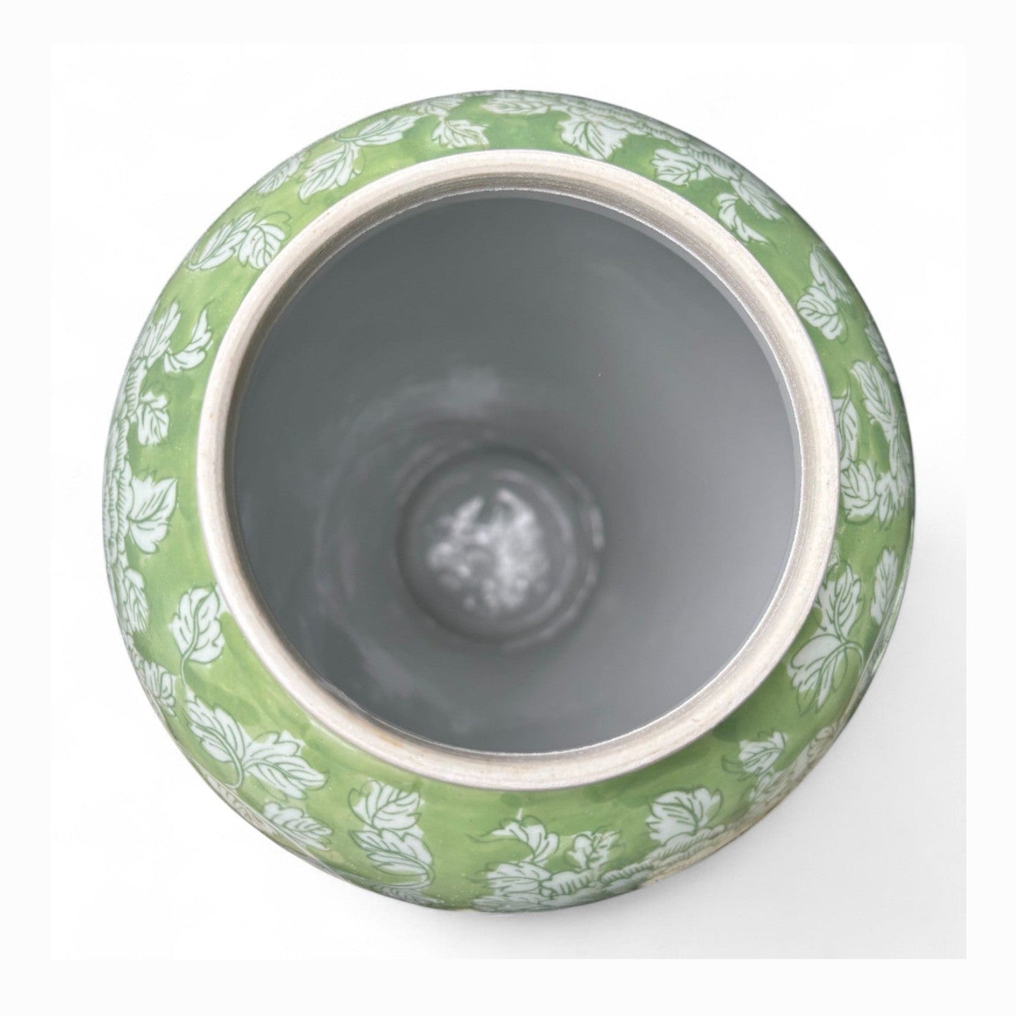 Tall Green and White Porcelain Jar – Hand-Painted Lidded