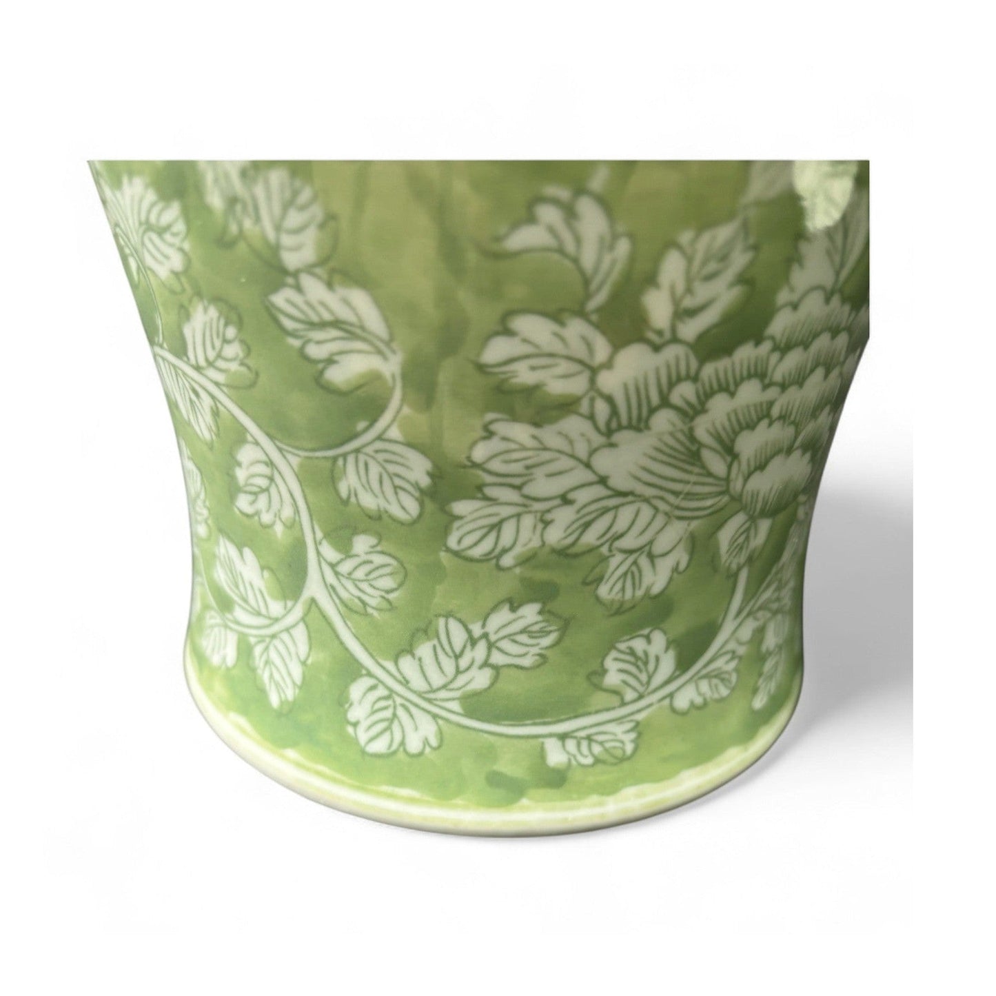 Tall Green and White Porcelain Jar – Hand-Painted Lidded