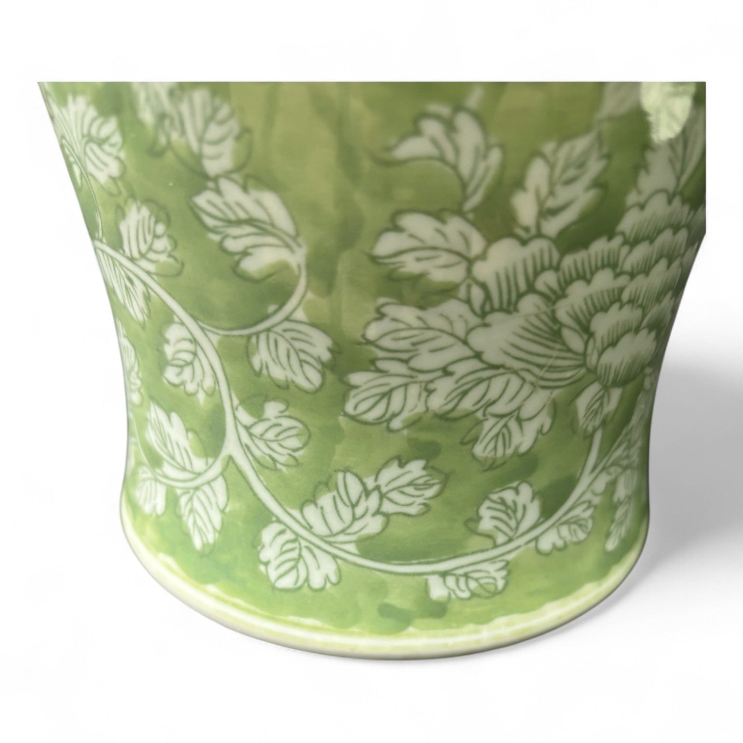 Tall Green and White Porcelain Jar – Hand-Painted Lidded