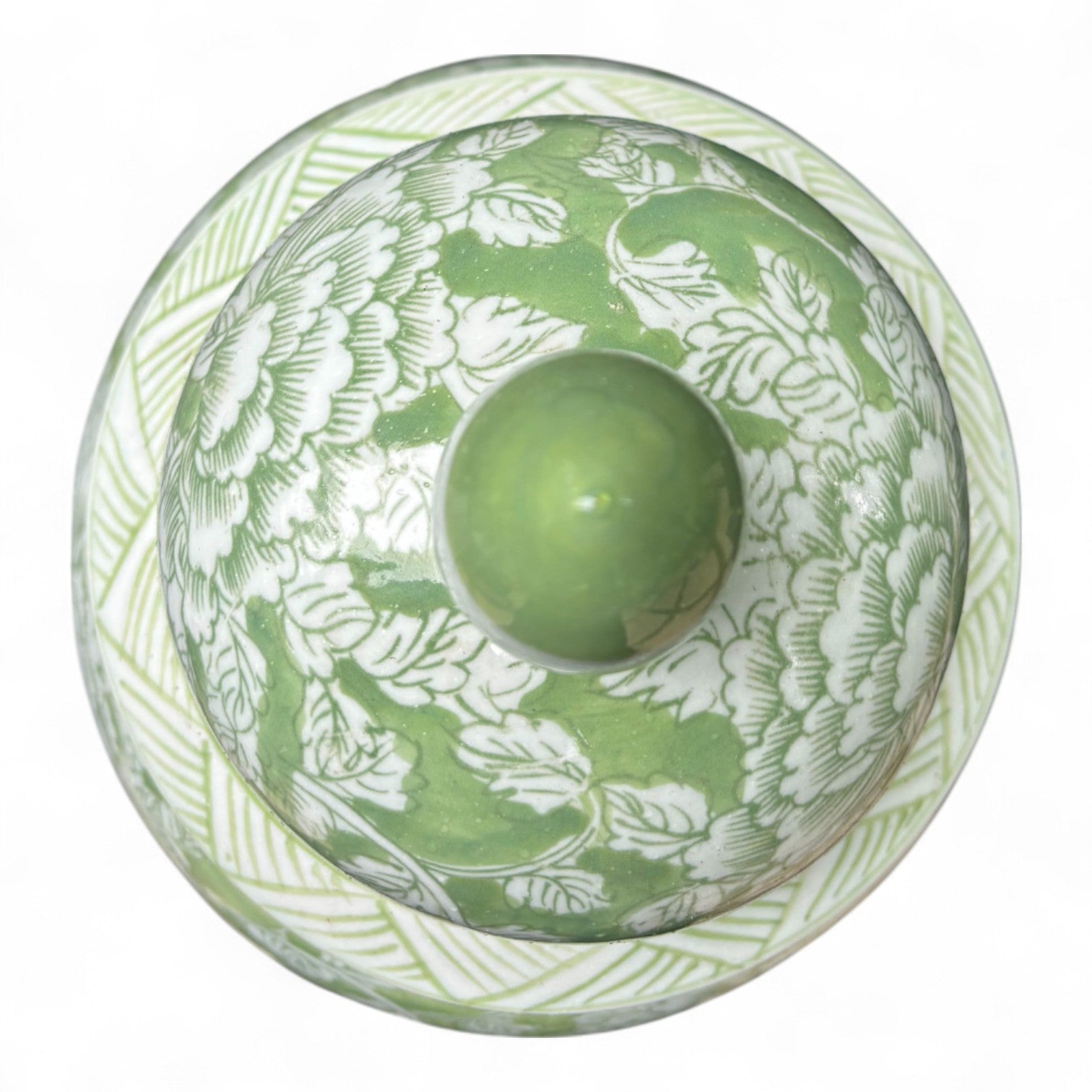 Tall Green and White Porcelain Jar – Hand-Painted Lidded