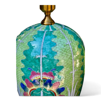 Tall Oval Bok Choy Lamp - Famille Verte Hand-Painted