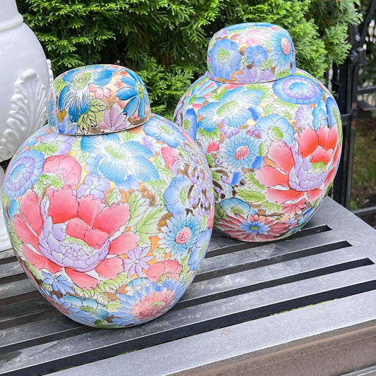 Vintage Mille Fleur Ginger Jars - Pair of Collectible