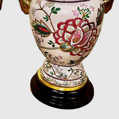 Vintage Pair of Peony Motif Table Lamps