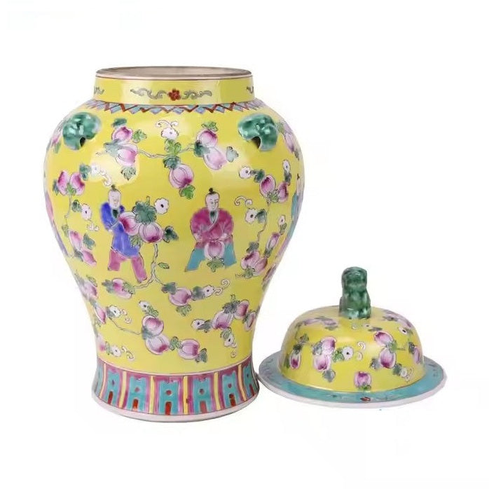 Yellow Ginger Jar Lidded Vase – Hand-Painted Chinese Porcelain