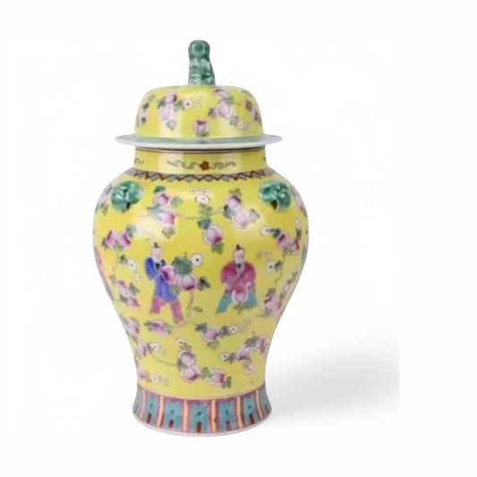 Yellow Ginger Jar Lidded Vase – Hand-Painted Chinese Porcelain