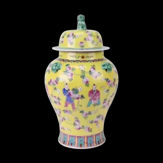 Yellow Ginger Jar Lidded Vase – Hand-Painted Chinese Porcelain